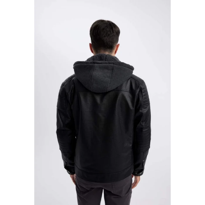 N9693 Kapüşonlu İçi Yumuşak Tüylü Suni Deri Mont