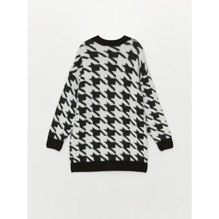 LCW Modest Siyah V Yaka Desenli Kadın Triko Hırka