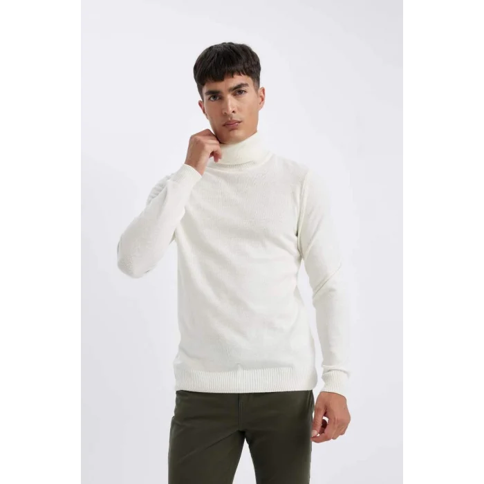 R1124 Slim Fit Dar Kesim Balıkçı Yaka Basic Düz Triko Kazak