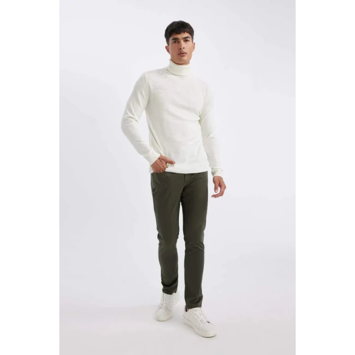R1124 Slim Fit Dar Kesim Balıkçı Yaka Basic Düz Triko Kazak