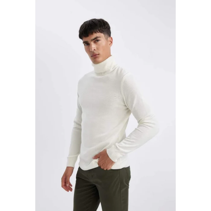 R1124 Slim Fit Dar Kesim Balıkçı Yaka Basic Düz Triko Kazak