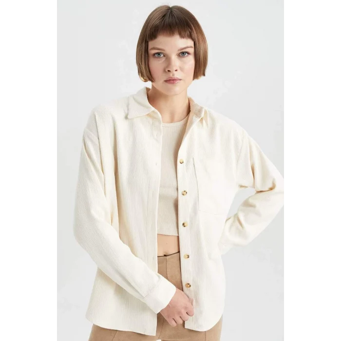 R3724 Regular Fit Kadife Uzun Kollu Gömlek