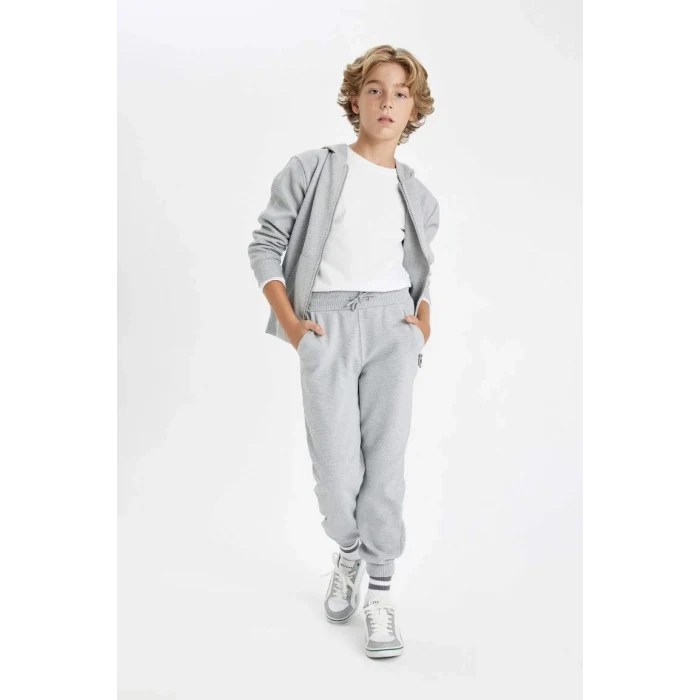 R5970 Gri Beli Paçası Lastikli Cepli Jogger Okul Eşofman Altı