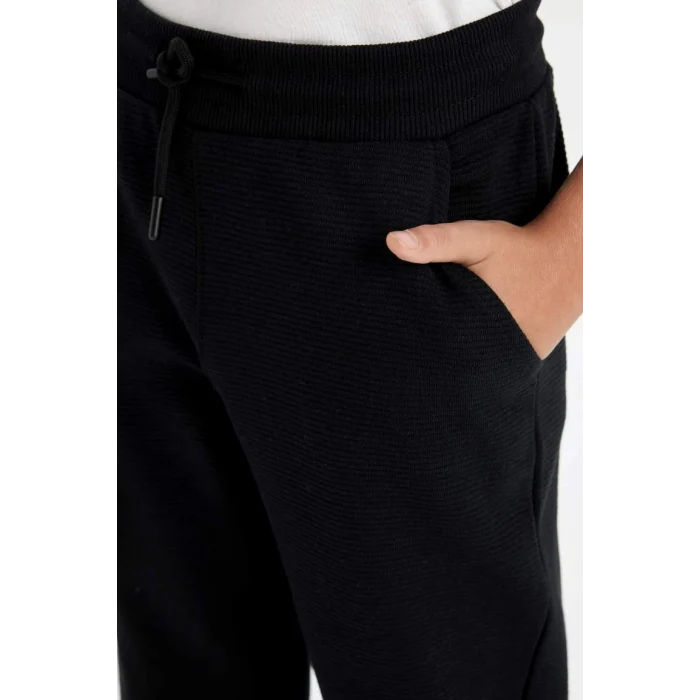 R5970 Siyah Beli Paçası Lastikli Cepli Jogger Okul Eşofman Altı