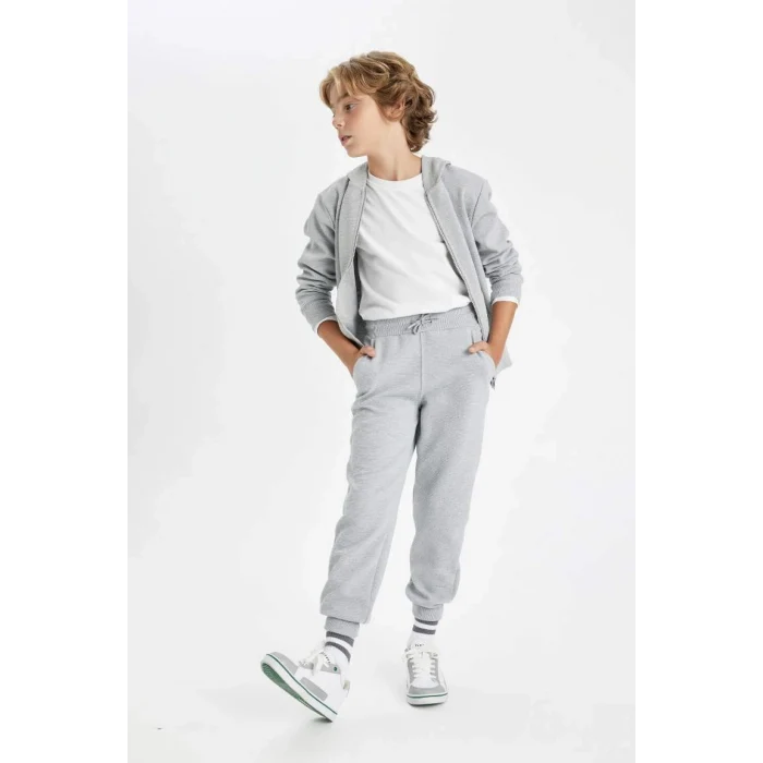 R5970 Gri Beli Paçası Lastikli Cepli Jogger Okul Eşofman Altı