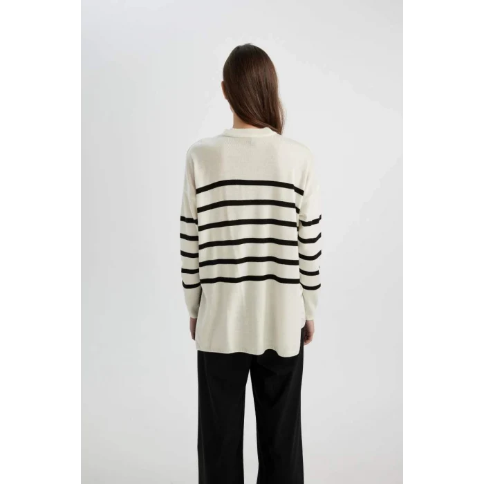 S7517 Relax Fit Çizgili Triko Tunik Kazak