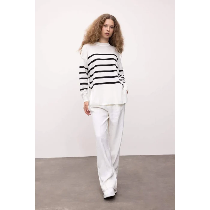 S7517 Relax Fit Çizgili Triko Tunik Kazak