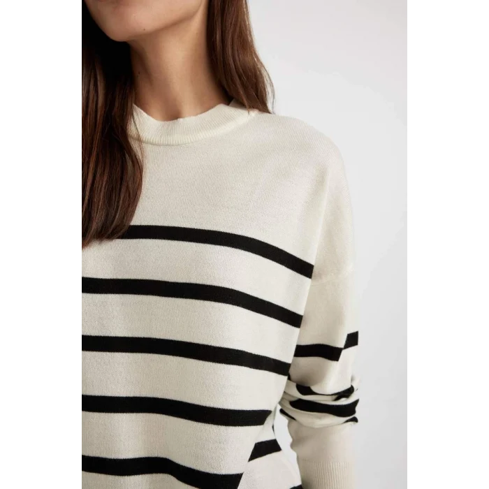 S7517 Relax Fit Çizgili Triko Tunik Kazak