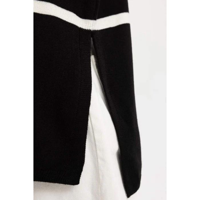 S7517 Relax Fit Yumuşak Dokulu Çizgili Bisiklet Yaka Kazak Tunik