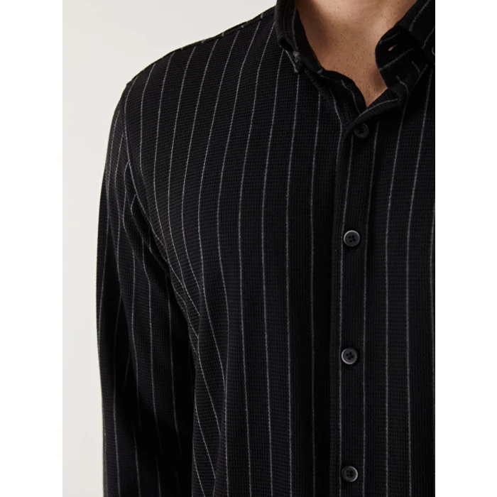 SOUTHBLUE Siyah Slim Fit Uzun Kollu Çizgili Erkek Gömlek