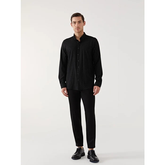 SOUTHBLUE Siyah Slim Fit Uzun Kollu Çizgili Erkek Gömlek