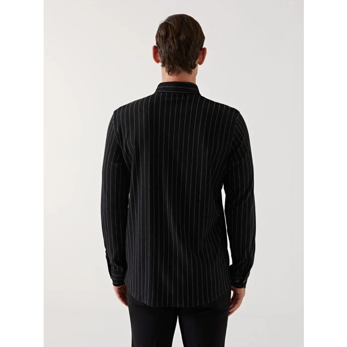 SOUTHBLUE Siyah Slim Fit Uzun Kollu Çizgili Erkek Gömlek