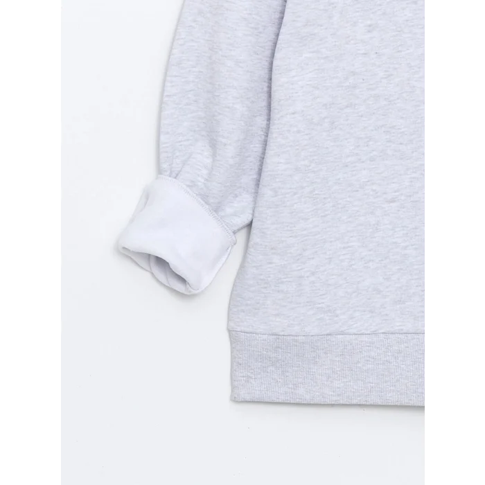 LCW Vision Gri Bisiklet Yaka Nakışlı Oversize Kadın Kalın Sweatshirt