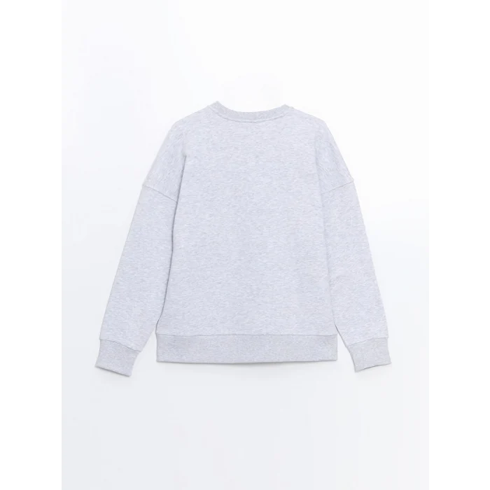 LCW Vision Gri Bisiklet Yaka Nakışlı Oversize Kadın Kalın Sweatshirt