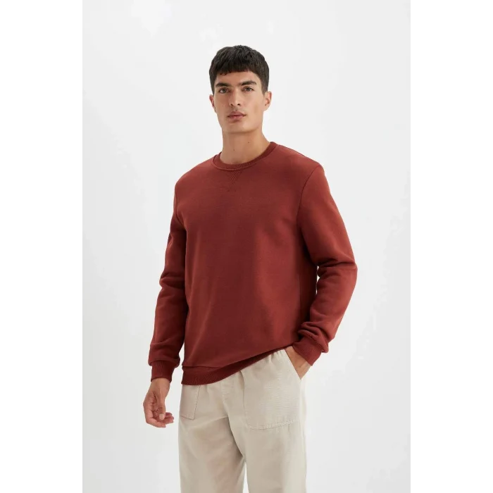 T3777 Regular Fit Bisiklet Yaka Kalın Basic Düz Sweatshirt