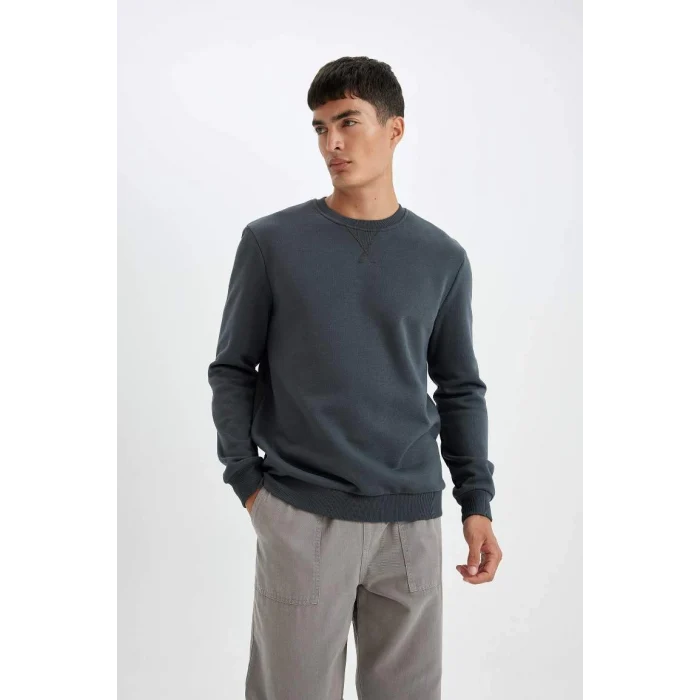 T3777 Regular Fit Bisiklet Yaka Basic Düz Sweatshirt