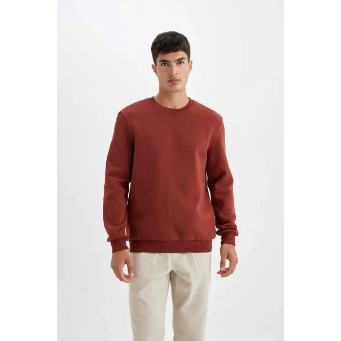T3777 Regular Fit Bisiklet Yaka Kalın Basic Düz Sweatshirt