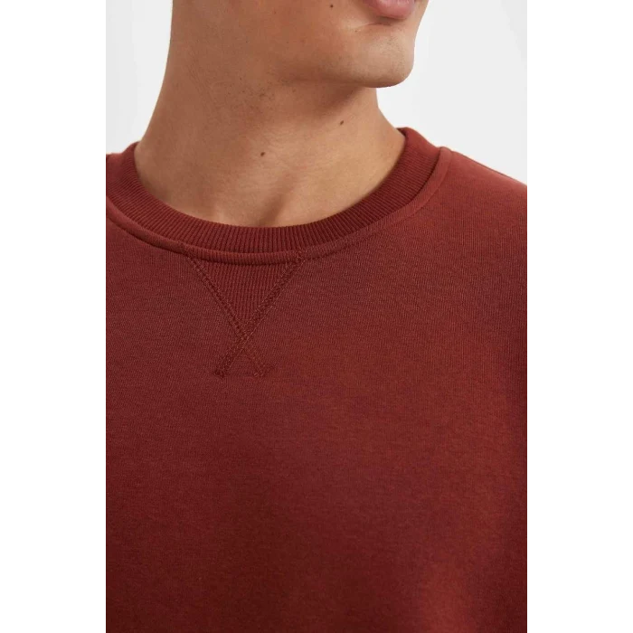 T3777 Regular Fit Bisiklet Yaka Kalın Basic Düz Sweatshirt