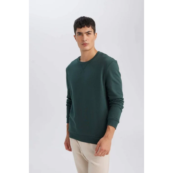 T3777 Regular Fit Bisiklet Yaka Kalın Basic Düz Sweatshirt