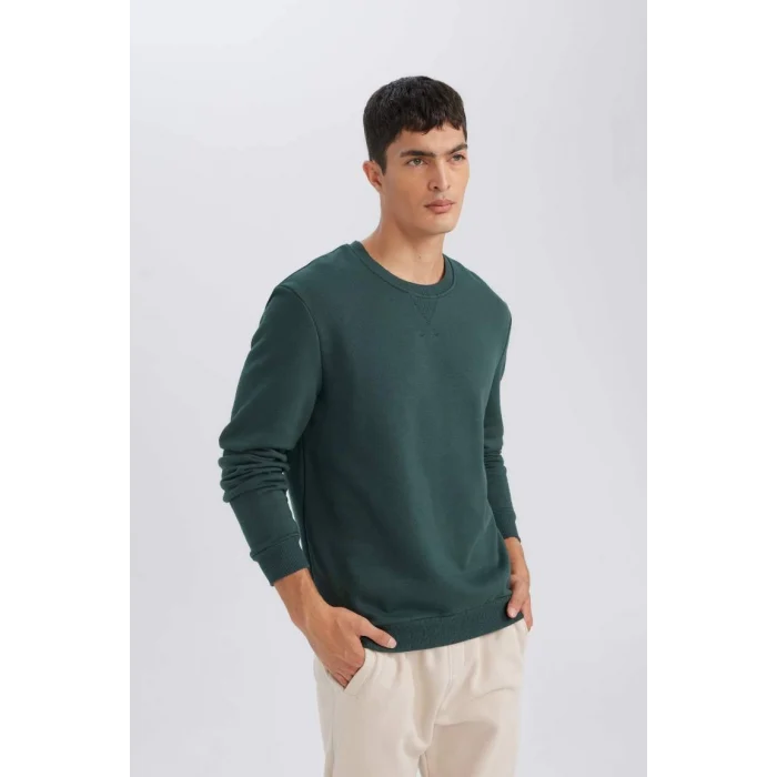 T3777 Regular Fit Bisiklet Yaka Kalın Basic Düz Sweatshirt