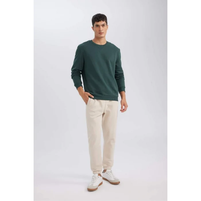 T3777 Regular Fit Bisiklet Yaka Kalın Basic Düz Sweatshirt