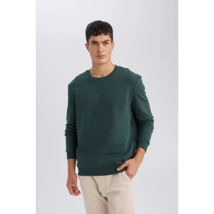 T3777 Regular Fit Bisiklet Yaka Kalın Basic Düz Sweatshirt