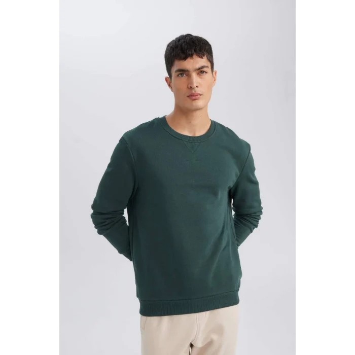 T3777 Regular Fit Bisiklet Yaka Kalın Basic Düz Sweatshirt