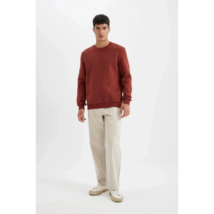 T3777 Regular Fit Bisiklet Yaka Kalın Basic Düz Sweatshirt