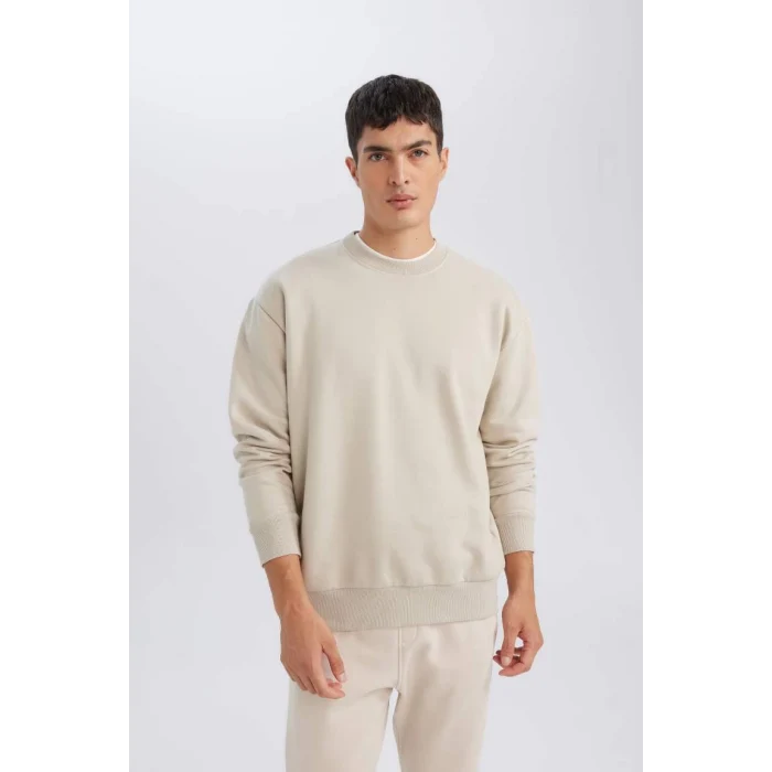 T5139 Oversize Geniş Kalıp Bisiklet Yaka Kalın Basic Düz Sweatshirt