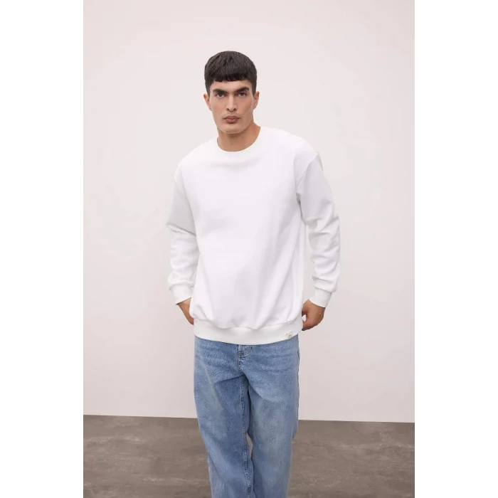 T5139 Oversize Geniş Kalıp Bisiklet Yaka Kalın Kumaş Basic Düz Sweatshirt