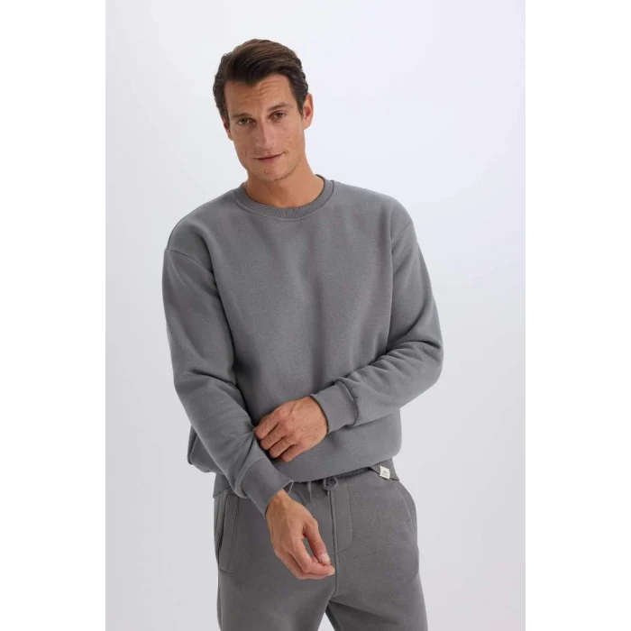 T5139 Oversize Geniş Kalıp Bisiklet Yaka Kalın Kumaş Basic Düz Sweatshirt