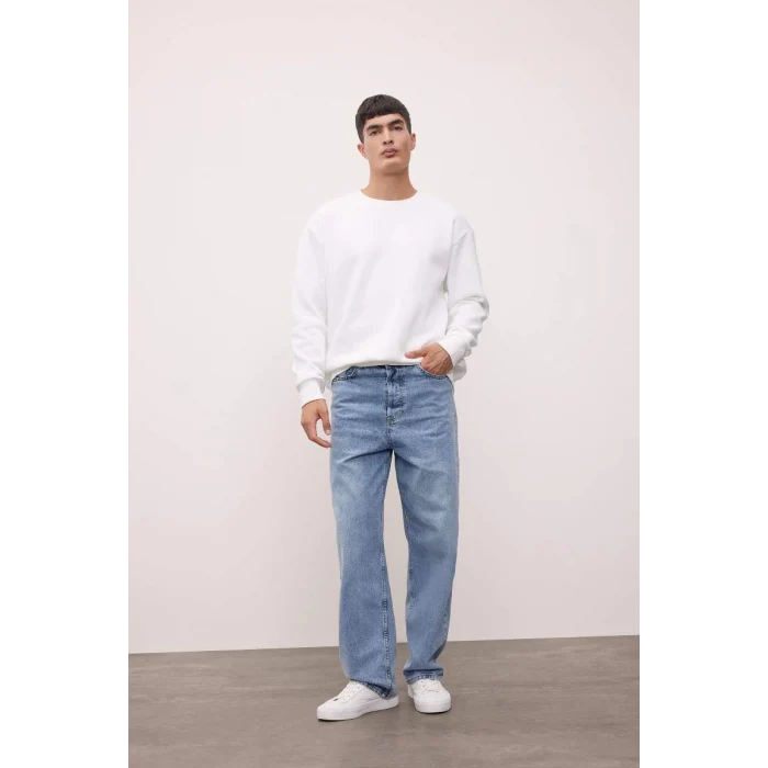 T5139 Oversize Geniş Kalıp Bisiklet Yaka Kalın Kumaş Basic Düz Sweatshirt