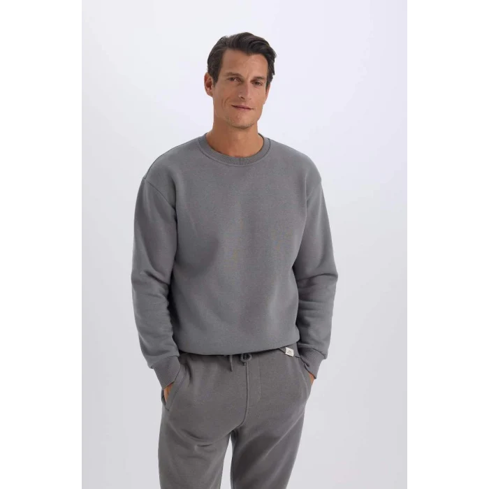 T5139 Oversize Geniş Kalıp Bisiklet Yaka Kalın Kumaş Basic Düz Sweatshirt