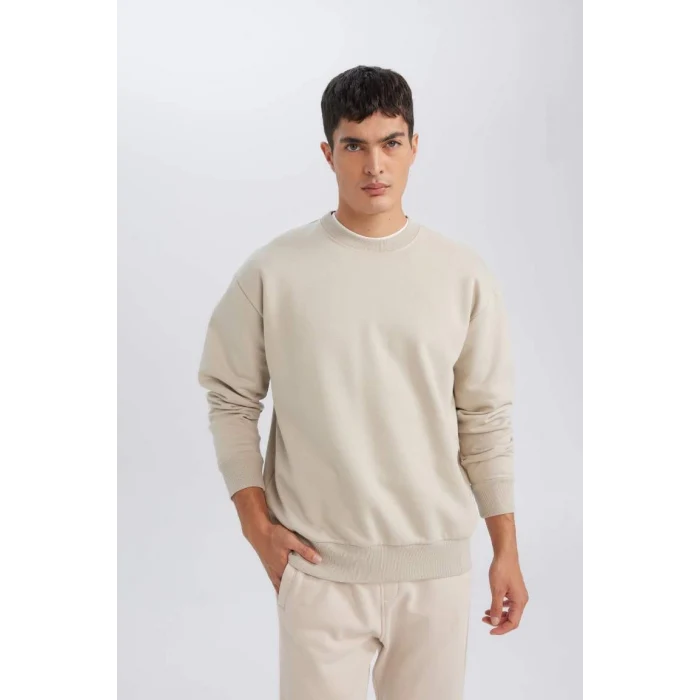 T5139 Oversize Geniş Kalıp Bisiklet Yaka Kalın Basic Düz Sweatshirt