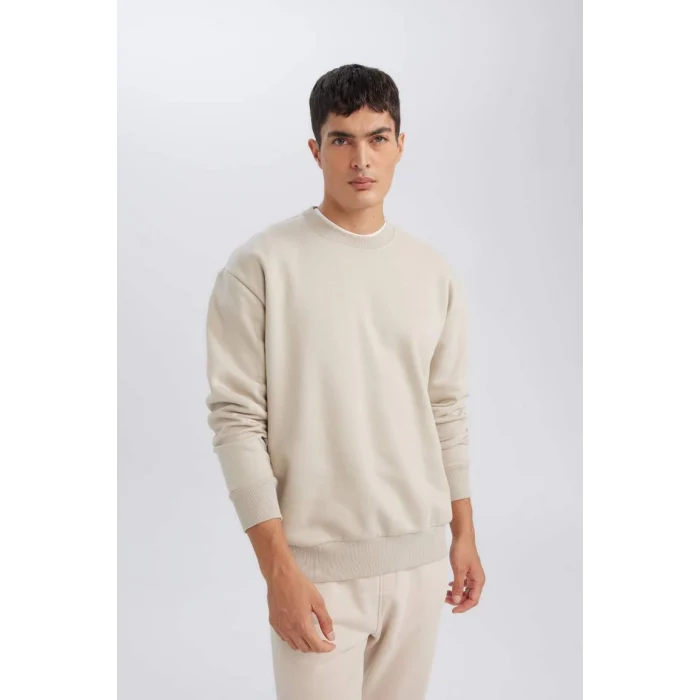 T5139 Oversize Geniş Kalıp Bisiklet Yaka Kalın Basic Düz Sweatshirt