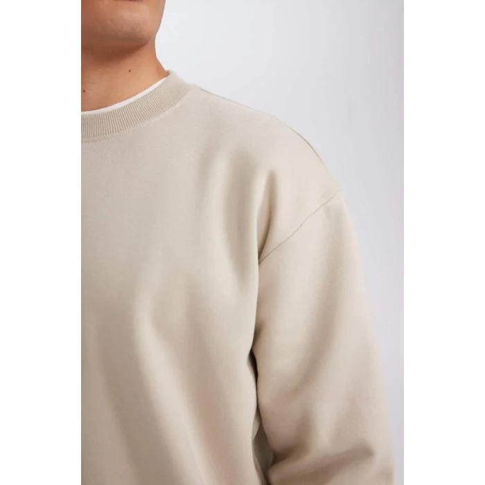T5139 Oversize Geniş Kalıp Bisiklet Yaka Kalın Basic Düz Sweatshirt