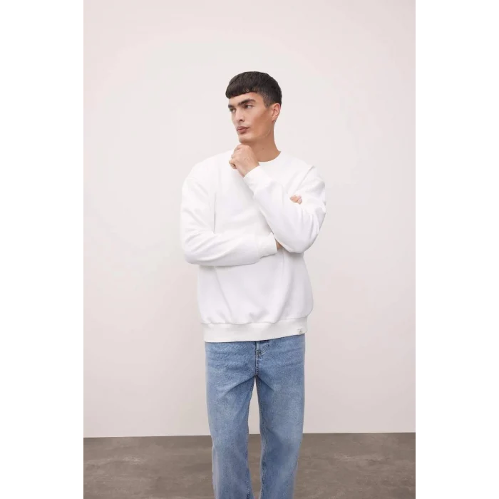 T5139 Oversize Geniş Kalıp Bisiklet Yaka Kalın Kumaş Basic Düz Sweatshirt
