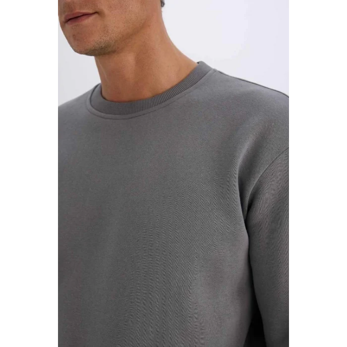 T5139 Oversize Geniş Kalıp Bisiklet Yaka Kalın Kumaş Basic Düz Sweatshirt