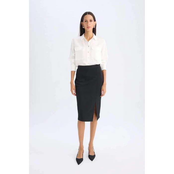 T6889 Regular Fit Basic Düz Cepli Dokulu Uzun Kollu Beyaz Gömlek