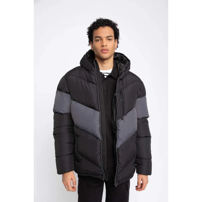 U1708 Regular Fit Kapüşonlu Puffer Şişme Mont
