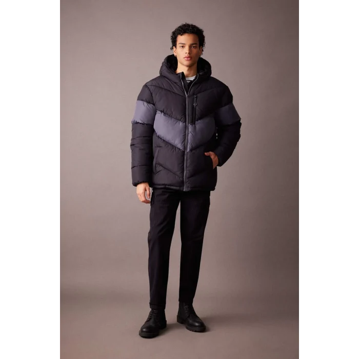 U1708 Regular Fit Kapüşonlu Puffer Şişme Mont