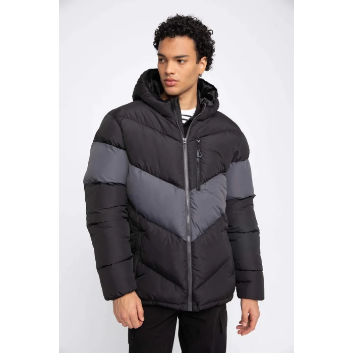 U1708 Regular Fit Kapüşonlu Puffer Şişme Mont
