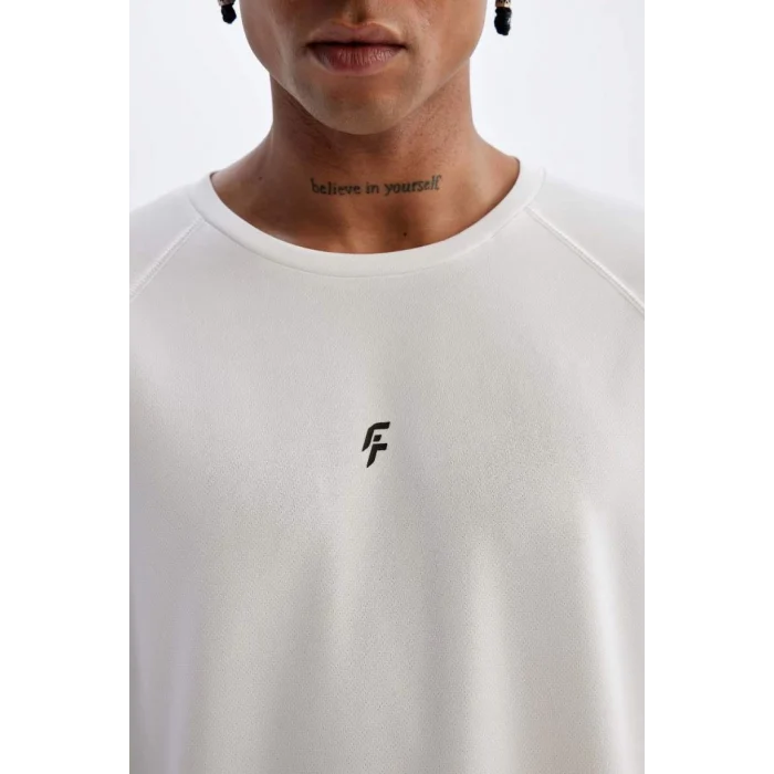 V2887 DeFactoFit Gri Slim Fit Dar Kesim Bisiklet Yaka Baskılı Sporcu Kısa Kollu Basic Düz Tişört