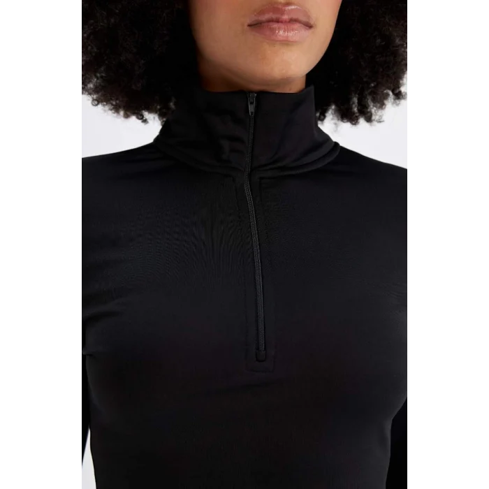 W0343 DeFactoFit Slim Fit Dar Kesim Fermuarlı Dik Yaka Uzun Kollu Tişört