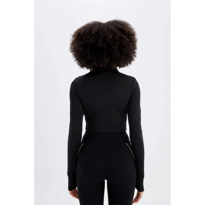 W0343 DeFactoFit Slim Fit Dar Kesim Fermuarlı Dik Yaka Uzun Kollu Tişört