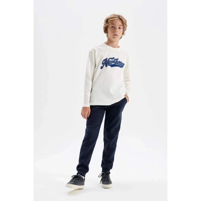 W0773 Lacivert Beli Paçası Lastikli Cepli Jogger Okul Eşofman Altı