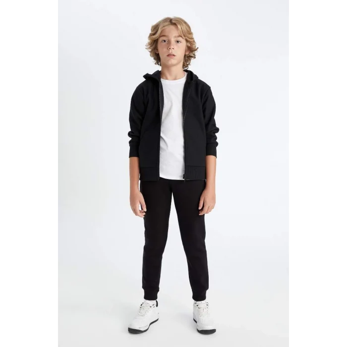 W0773 Siyah Beli Paçası Lastikli Cepli Jogger Okul Eşofman Altı