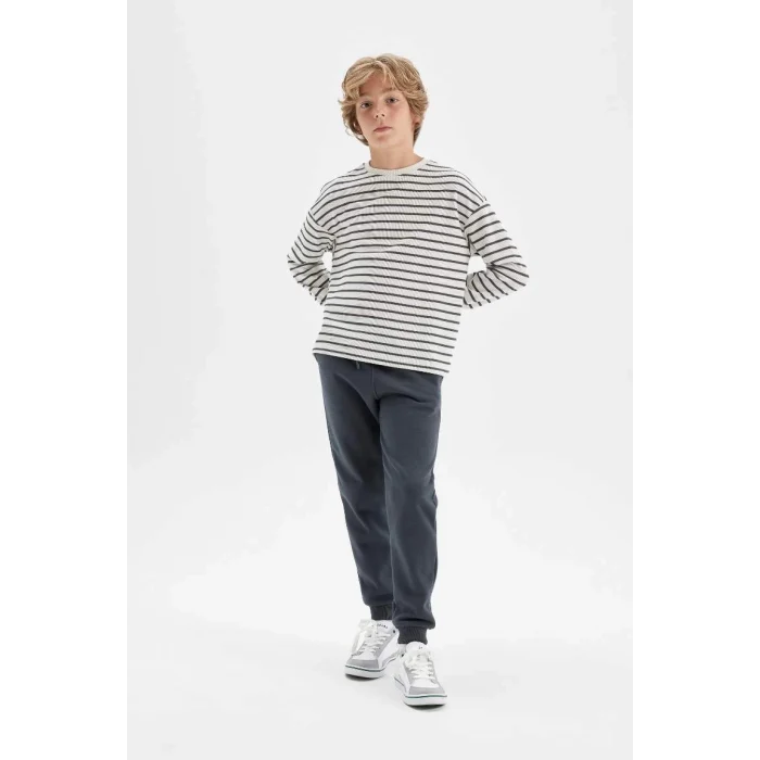 W0773 Antrasit Beli Paçası Lastikli Cepli Jogger Okul Eşofman Altı