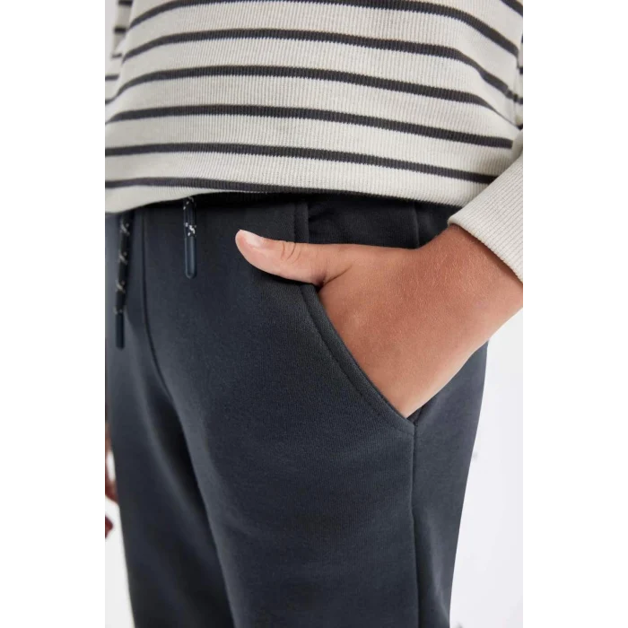 W0773 Antrasit Beli Paçası Lastikli Cepli Jogger Okul Eşofman Altı