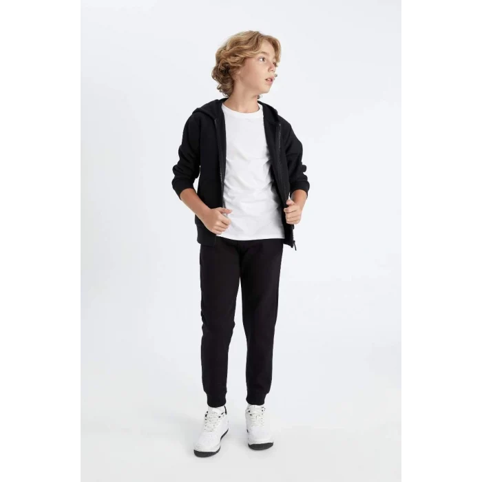 W0773 Siyah Beli Paçası Lastikli Cepli Jogger Okul Eşofman Altı